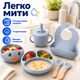 Детский набор посуды силиконовый ЭКО 6 предметов детская посуда на присосках тарелка детская чашка вилка и ложка BRS Голубая - изображение 6