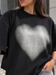 Футболка жіноча SHENG 6820 супер oversize широка з великим серцем із камінців one size чорна - зображення 4