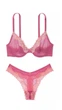 Комплект білизни Victoria’s Secret з мікросітки Tease Lace-Trim Unlined Demi Bra,бюстгальтер без push-up+ трусики стрінги,Рожевий,80E-XL - изображение 1