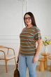 Футболка женская большого размера полосатая с карманом на груди One Size 48-52 коричневая - изображение 2