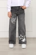 Джинсы wide leg с принтом звезды для девочек 146 цвет серый YUKI ЦБ-00298724 - изображение 2