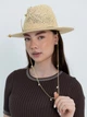 Капелюх Федора з рафія з золотистим ланцюгом з перлинами D.Hats бежевий - зображення 1