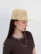 Капелюх Федора з рафія з золотистим ланцюгом з перлинами D.Hats бежевий - зображення 2