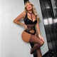 Боди женское со стразами прозрачный черный эластичный комбидрес с чокером полиамид универсальный S-L U5013 - изображение 2