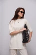 В'язана кофта oversize з коротким рукавом - молочний колір, ONE SIZE - зображення 5