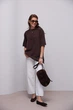 В'язана кофта oversize з коротким рукавом - коричневий колір, ONE SIZE - зображення 3