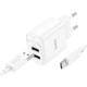 Мережевий зарядний пристрій HOCO C141A Smart dual-port charger Type-C cable 10.5W White - изображение 1