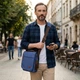 Интересная мужская сумка через плечо из текстиля 21264 Vintage синяя - изображение 2