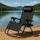 Садовый шезлонг Zero Gravity XXL раскладной 180×64×110 см стальной каркас до 120 кг черный с подстаканником и подголовником - изображение 5