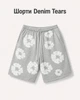 Шорты Denim Tears серые - летние широкие baggy с белым цветочным принтом, размер XL - изображение 1