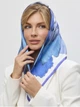 Платок женский шелковый шейный голубой белый с цветком шикарный пион на шею голову для женщин квадратный шарф из натурального шелка 65х65 см - изображение 3