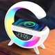 Ночник будильник с беспроводной зарядкой Bluetooth колонкой и RGB подсветкой белый (831954) - изображение 2
