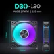 PHANTEKS D30 Building Block Version Anti-Leaf 12cm Case Water Cooling Radiator ARGB Temperature Control Fan (30mm Thick, 7 Blades High Air Pressure, Wireless Cable Connection, Single Package, Black) - зображення 7