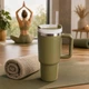 Термокружка Tumbler с ручкой и крышкой, трубочка 30 см, термос для кофе, чая и холодных напитков Оливка - изображение 9