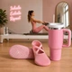 Термокухоль Tumbler з ручкою та кришкою, трубочка 30 см, термос для кави, чаю та холодних напоїв Рожевий - зображення 8