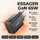 Зарядний пристрій Essager GaN 65W для телефону, планшета, ноутбука, 2 x USB-C+USB-A (ES-X57), чорний - зображення 2