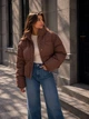 Куртка женская Fashion 3072 вафельная короткая с воротником-стойкой L коричневая - изображение 4