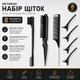 Набор щеток HEYMKGO 8 шт для укладки волос, slick-back, начес, rat tail comb, зажимы, черный - изображение 1