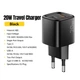 Сетевое зарядное устройство Essager ES-CD54 20W USB Type-C PD + USB-A, быстрая зарядка, адаптер питания 110–240V, EU Plug черное - изображение 2