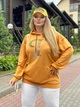Худи женское без утепления свободного кроя с двойным капюшоном и с аппликацией из стразов двунитка 48-50 горчица (темно-желтый) - изображение 2