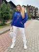 Худи женское без утепления свободного кроя с двойным капюшоном и с аппликацией из стразов двунитка 56-58 электрик (ярко-синий) - изображение 3