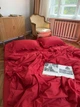 Комплект постельного белья с рюшами RED (красный, однотонный) Евро 200х220 см - изображение 4