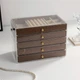 Шкатулка для хранения украшений 5 ярусов 23.5x13.5x17 см Коричневая органайзер для бижутерии из акрила и велюра под дерево - изображение 8