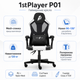 Кресло для геймеров 1stPlayer P01 120 кг PU/Nylon Mesh 135° Black/White (P01-BKWH) - изображение 1
