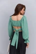 Укороченная летняя блуза с открытыми плечами оливковая Arjen 35589, размер S - изображение 5