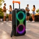Колонка портативная Bluetooth караоке с микрофоном и RGB подсветкой 40Вт, аккумуляторная аудиосистема PartyBox 2×8 дюймов с FM-радио, телескопической ручкой и колесами для дома, праздников и пикников, TTD-2821 - изображение 7