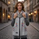 Элегантная кашемировая шаль (палантин) с изысканным цветочным орнаментом (200×70 см), серая - изображение 2