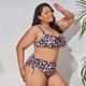 Женский раздельный купальник больших размеров Plus Size с тонким поролоном и плавками слипами с высокой посадкой 4XL леопардовый - изображение 4
