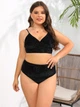 Женский раздельный купальник бикини Plus Size больших размеров с высокими плавками и леопардовым принтом 4XL черный - изображение 6