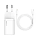 Мережевий зарядний пристрій з кабелем Baseus Super Si 1C 20W With Simple Wisdom Data Cable Type-C/iP 1m White - зображення 1