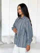 Стильна жіноча лляна oversize сорочка у смужку casual INNOE 300055-2, р. 54-56 Темно-сірий - изображение 4