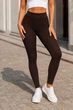 Леггинсы женские из эластичного дайвинга Skinny с высокой посадкой, поясом на резинке и декоративной россыпью камней G&M k-132195 S-M Размер цвет шоколад - зображення 1