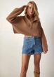 Укороченный свитер на змейке беж one size - изображение 1