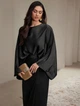 Атласна сукня з рукавами «Кажан» ElborDress, чорна, one size - зображення 5