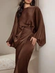 Атласна сукня з рукавами «Летюча миша» ElborDress, коричнева, one size - зображення 2