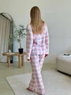 Женская Муслиновая пижама клетка COSY брюки+рубашка S розово-серая M250P - изображение 3