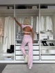 Спортивный женский костюм Calm Fit (топ-футболка с вырезом + леггинсы палаццо) для йоги и фитнеса Premium M Светло-розовый (CF190181_03M) - изображение 2