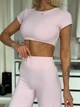 Спортивный женский костюм Calm Fit (топ-футболка с вырезом + леггинсы палаццо) для йоги и фитнеса Premium M Светло-розовый (CF190181_03M) - изображение 3