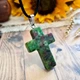 Кулон Крестик большой натуральный камень цоизит на шнурке - изображение 3