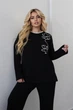 Женский брючный костюм-двойка батал SOLINNA - Стильный повседневный костюм прямого кроя с принтом и камнями трикотаж Oysho MF-107 Черный, 52-54 - изображение 6