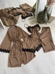 Жіночий комплект четвірка халат майка шорти штани Eleanor Collection M Мокко - зображення 1