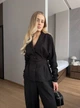 Молодежный легкий летний женский костюм лен жатка удобный костюм-двойка повседневный стильный 42-44 Черный - изображение 12