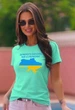 Футболка женская патриотическая однотонная приталенная укороченная базовая с принтом Доброго вечора ми з України размер M бирюзовый - изображение 4