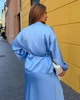 Блуза женская кимоно из дабл-шёлка на запах с поясом и длинными рукавами G&M k-132711 56-58 Размер цвет голубой - изображение 4