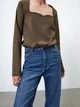 Блузка-лонгслів Zara 1165/694/527 Хакі Розмір M Довгі рукави Квадратний з легким закругленням виріз горловини - зображення 4