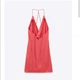 Платье мини Zara Front Knot Twist Slip Floral кораллового цвета с цветочным принтом узлом спереди и V-образным вырезом размер M одежда для женщин - изображение 3